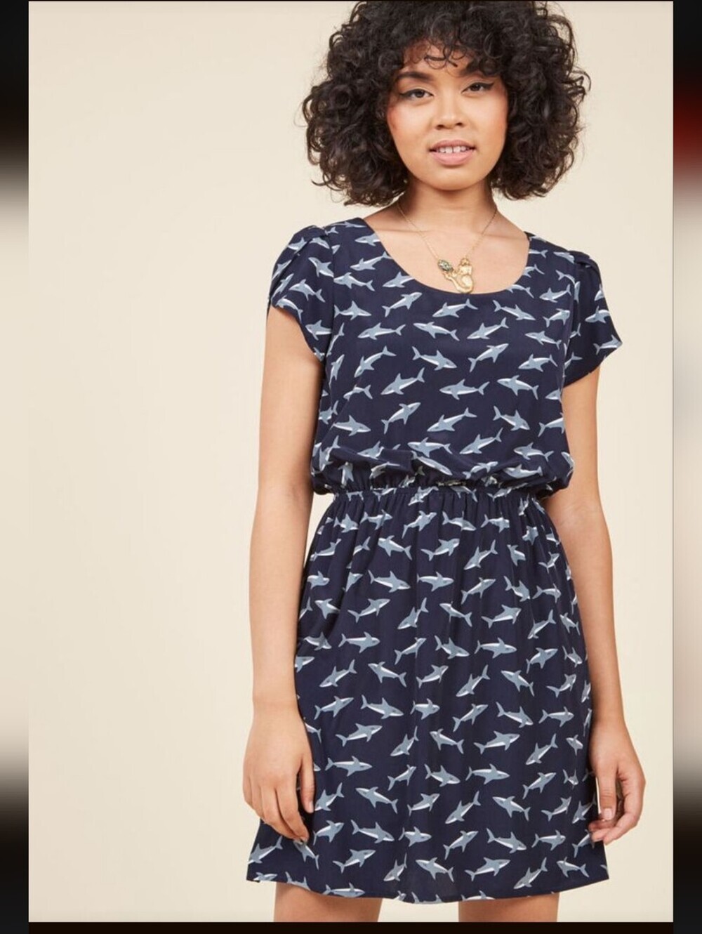 Modcloth Peach Love California Shark Dress, VGUC, Size S
